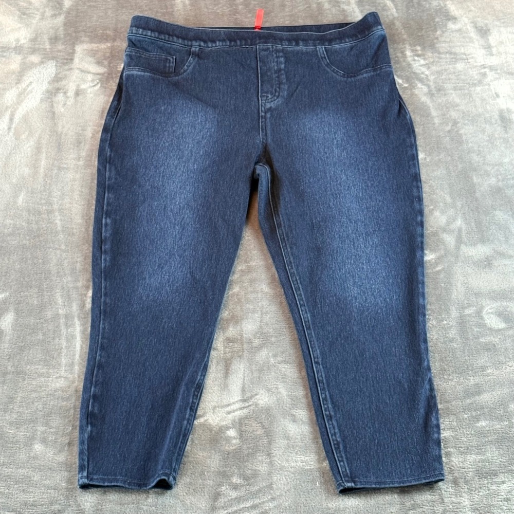 Spanx Skinny Jeans Indigo Blue Denim Pull On Pants Womens 1X Petite‎